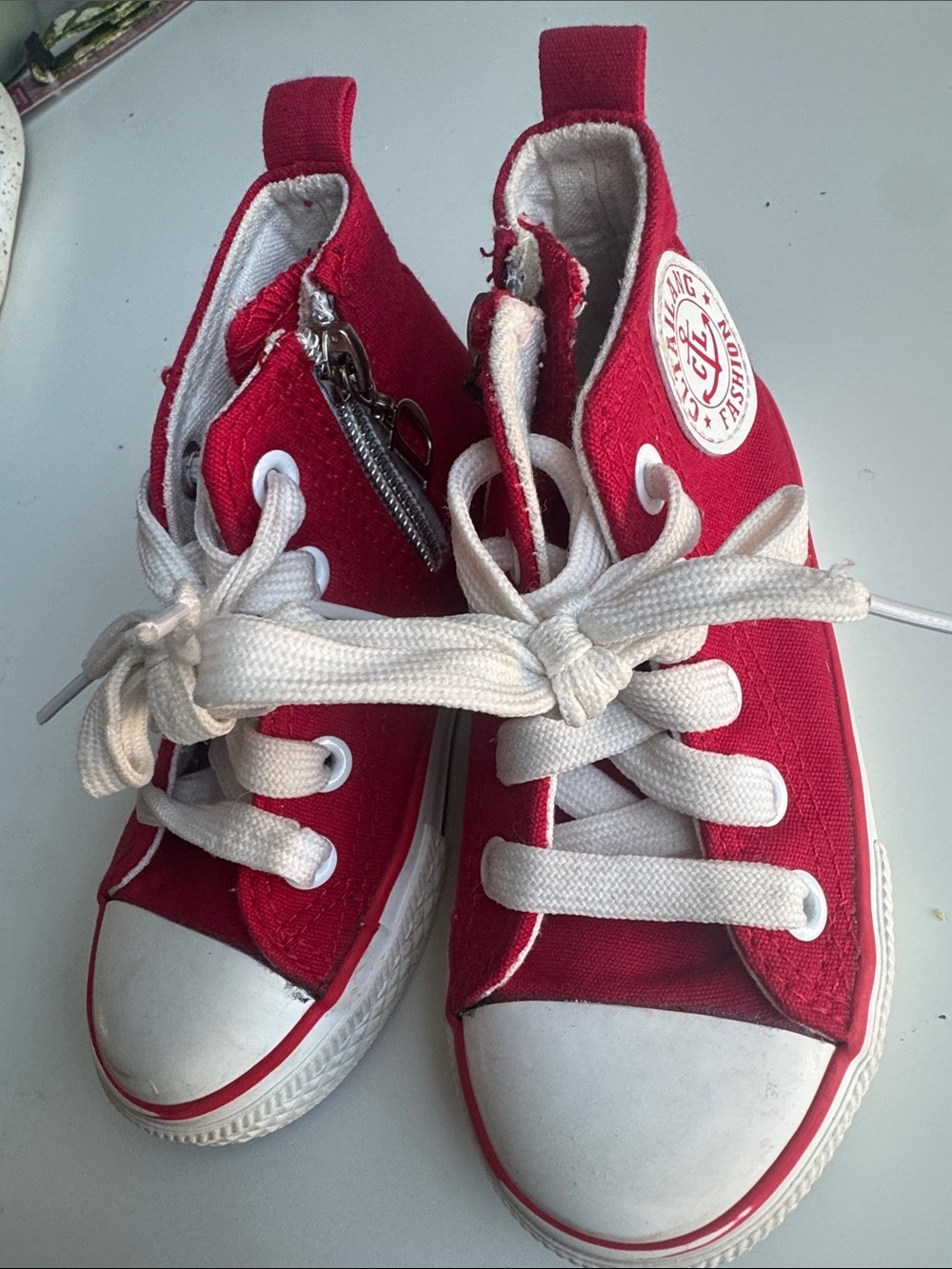 Kids Red Canvas High-Top Sneakers with White Laces